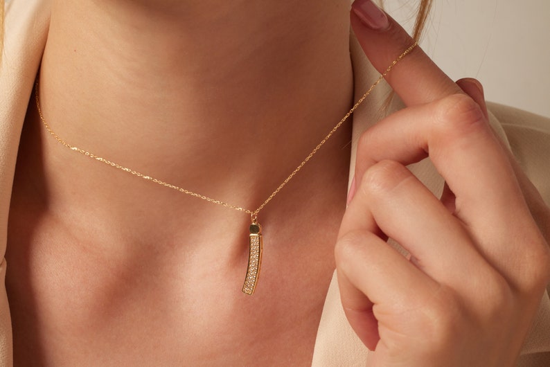 Gold Bar Necklace, Vertical Bar Gold, Vertical Necklace, Gold Vertical Bar, Minimal Necklace, Gift for Her, Gold Dainty Necklace image 5