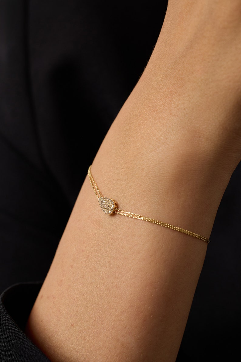 Solid Gold Bracelet, Charm Bracelet, Drop Bracelet, Dainty Gold Bracelet, Tear Drop Bracelet, 14k Solid Gold, Gift for Mom, Anniversary Gift image 7