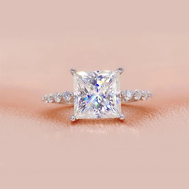 Buy Princess Cut Moissanite Diamond Engagement Ring, 925 Sterling ...