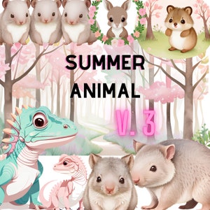 Aquarell Sommer Tier ClipArt V.3 PNG, 36 Clipart für kommerzielle Nutzung, Transparente PNGs, Baby Känguru, Koala, Quokka, Wombats