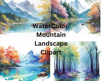 Watercolor Landscapes, Mountains, Trees, and Forest Clipart- 38 PNG Transparent Images, Instandt download for commercial use