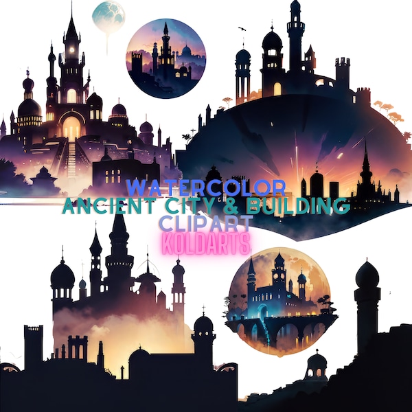 Ancient City, Building Clipart-120 Images of Architectural Wonders,Vintage Cityscape Clipart Bundle, Instant Download for commercial use