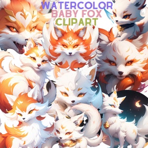 Watercolor Baby Fox Clipart- 35 Images of Cute Fox Clipart, Transparent PNG file. Instand dowload for commercial use.