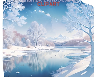 Watercolor Winter Snow Mountain Landscape, and Tree clipart- 18 Images of Beautiful Arts PNG,JPG,SVG, instant download for commercial Use