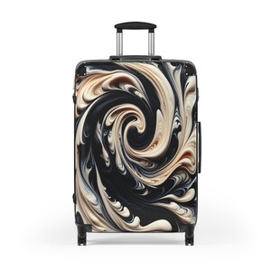 Abstract Swirl Spinner Suitcase | Black & Beige Marbled Luggage | Modern Hardshell Rolling Travel Bag | Unique Carry-On or Checked Bag