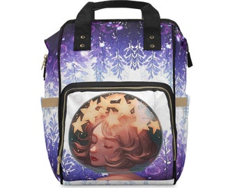 Purple flower Diaper Bag, Lame brain Diaper Bag Backpack, Girl Diaper Bag, Baby Gift, Personalized Baby Bag, Multifunctional Diaper Backpack