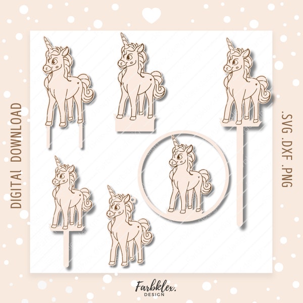 Laser file unicorn set | 6 Unicorn Shapes Laser Cut Wood Birthday Party Favors Kit Cutting File Lasercut Gift Tags DIY