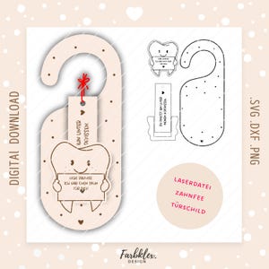 Plaque de porte fée des dents gravée au laser | Cintre SVG DXF PNG Plaque de porte Dents de lait Porte-monnaie Souvenir Dents de lait Découpe laser Téléchargement numérique