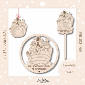 Fichier laser baptême 3 pendentifs arche pour communion SVG baptême confirmation arche cadeau baptême fichier laser gâteau topper SVG signe baptême