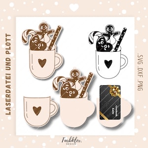 Fichier laser porte-carte-cadeau Noël SVG coupe porte-carte laser découpé carte-cadeau traceur fichier tasse hiver fichier numérique tasse