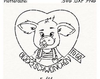 SVG Lucky Pig Pendant, Good Luck Charm, Happy Piglet, New Year's Eve Party Favor, Clover, Cute Plotter File