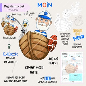 DigiStamp Capitán de pesca marítima y ganso | imágenes prediseñadas imprimibles digistamp PNG digipaper digiset digipaper sello digital archivos digitales