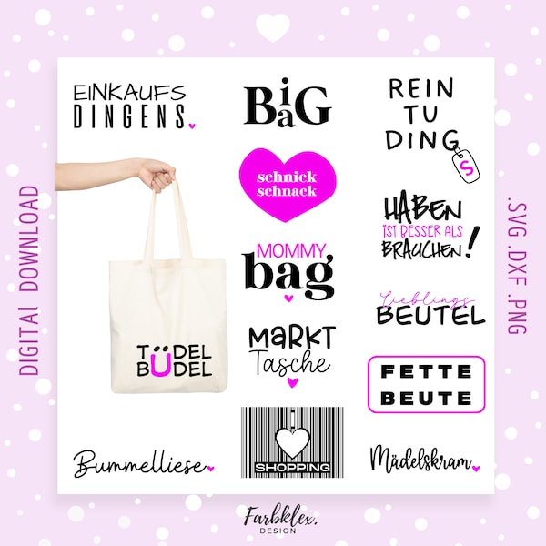 Sprüche für Beutel Plotterdatei | Taschen Sprüche Bundle svg, German  Plotterdatei SVG, Plotten SVG, Taschensprüche SVG, Cricut Svg