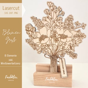 Laserdatei Blumenstrauß, Lasercut Blumenstrauß Geschenk SVG DXF PNG Muttertag Laserdatei Blumen Laser Cut Geburtstag, Digital Download
