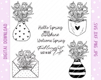 Plotterdatei Frühling floral SVG PNG Frühling Bundle Ostern SVG Geburtstag Blumen Plotterdatei Frühling Blumen Bundle Shirt svg Cricut Datei