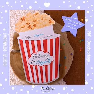 Imprimer modèle invitation anniversaire cinéma film soirée carte d'invitation popcorn pour réaliser votre propre popcorn anniversaire enfant PDF