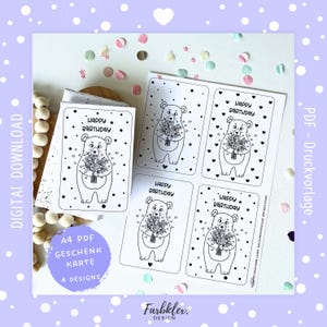 Modelo de impressão Feliz aniversário, incluindo licença comercial, cartão-presente, lembrança, modelo em PDF para impressão de cartão de aniversário, flores de feliz aniversário