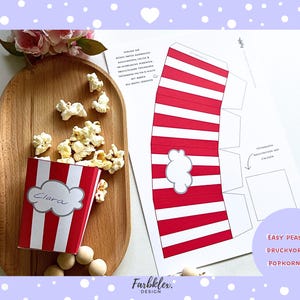 Popcornlåda PDF | Utskrivbar popcorn-snacklåda A4-mall, festfilmskväll, utskrivbar popcornlåda, direktnedladdning, gör-det-själv-snacklåda popcorn