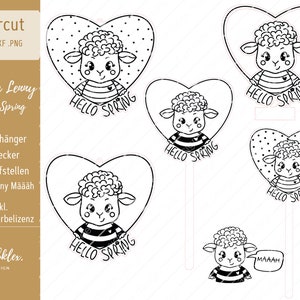 Laserfile Pasen | Hallo Lente SVG DXF PNG Paas Schaap Cadeau Label Taart Topper Plotter Bestand Lente Laser Cut Digitaal Downloaden
