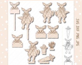 Laserbestand Paashaas cadeaulabel SVG DXF PNG Paasdecoratie blokdecoratie taarttopper Paasfeestartikel incl. licentie
