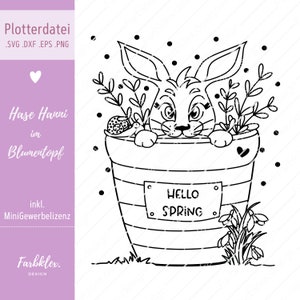 Plotter file rabbit in the pot | Easter Bunny SVG and PNG, cute bunny, spring flowers, Happy Easter Easter greeting, Easter bunny illustration,