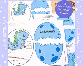 Dino Einladung - Druckvorlage Geburtstagseinladung, Einladung Kindergeburtstag, Bastelvorlage, Einladungskarte Dino, A4 PDF Druckvorlage
