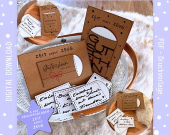 Time instead of stuff - voucher to print PDF template for download gift card gift idea print template birthday voucher packaging