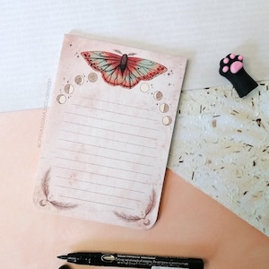 A6 Notepad from our Night Butterfly Collection | Handmade stationery | To do list | Notes | Moon phases |  Desk Pad | Moth Ginko stationery