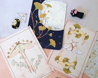 Postales A6 de la colección "Night Butterfly" - 3 diseños | Luna moth | Postcard | Moon | Moth stationery | Polilla | Ginko | Tarjeta Postal