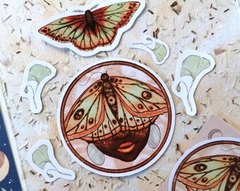 Pack of 6 Stickers from our Night Butterfly Collection | Moth stickers | Ginko stickers | Sticker Pack | Planner stickers | Botanic stickers
