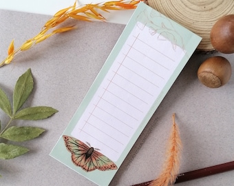 To do list notepad featuring an Orange Moth | Handmade stationery | To do list | Notes | Moth stationery |  Desk Pad | Moth Ginko stationery