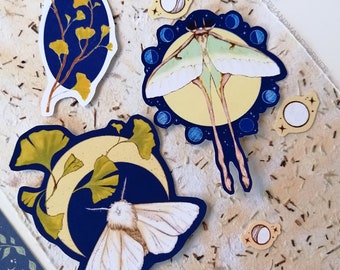 Pack of 7 Stickers from our Night Butterfly Collection | Moth stickers | Ginko stickers | Sticker Pack | Planner stickers | Botanic stickers