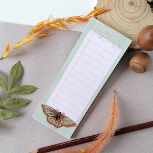 To do list notepad featuring an Orange Moth | Handmade stationery | To do list | Notes | Moth stationery |  Desk Pad | Moth Ginko stationery