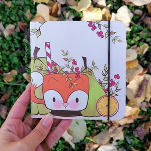 Handmade Notebook from our Fruits and Mugs Series - Owl Notebook & Fox Notebook | Handmade stationery | Botanical notebooks, fruit art