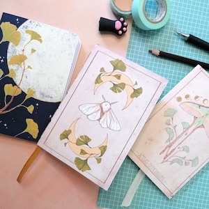Handmade Notebook from the Night Butterfly Collection - 3 designs | Handmade stationery | Botanical notebooks | Moth Ginko Notebook | Moon