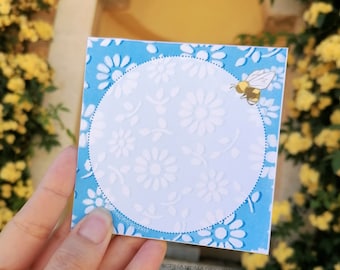 Blauw notitieboekje uit de Bumblebee Collectie - Bee Stationery | Handgemaakt notitieblok, originele cadeaus | Lente- en zomerbriefpapier