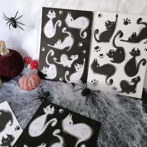 Automne/Halloween A5 Print - Shadow Cats | Chats Lamina, Chats imprimés | Poses de chat, cadeaux pour amoureux des chats, chats noirs fantômes