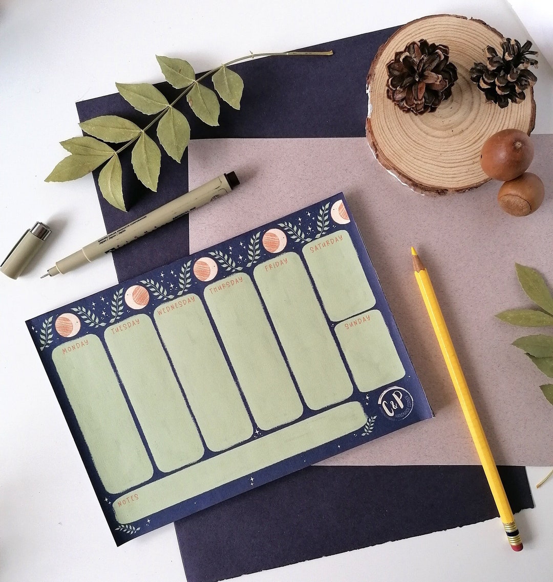 Moon Handmade Weekly Planner Pad for 6 Months - A5 & A4 Size, Desk ...