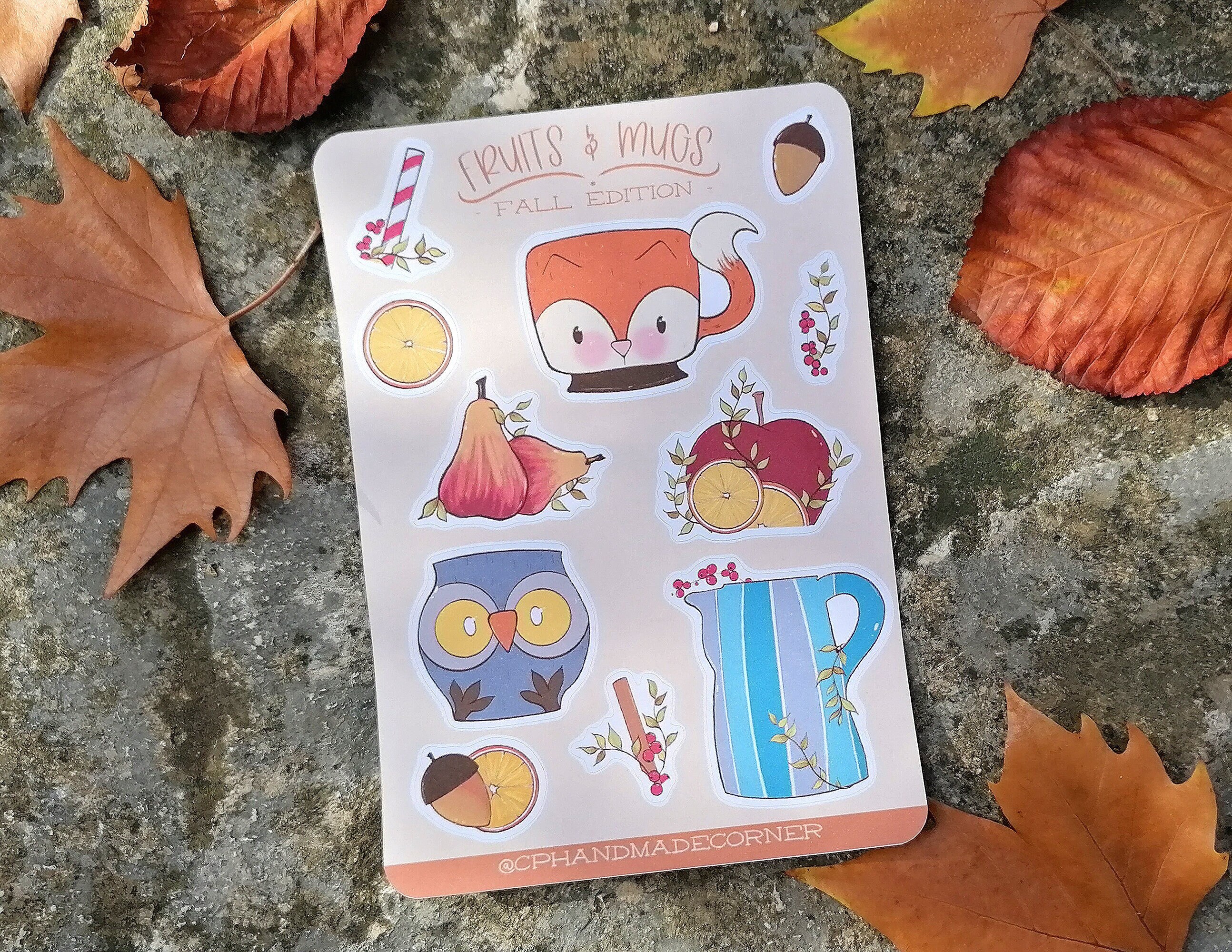 Fall stickersheet from our Fruits and Mugs Series - 12 stickers | Cute stickers, Fruit stickers, botanical art, mug stickers, autumn sticker