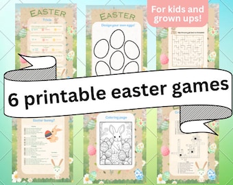 Easter games for family and kids, easter party printable, easter trivia, crossword, coloring pages. Fun party activity. INSTANT DOWNLOAD.