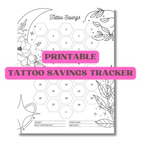 Tattoo Savings Tracker, Printable PDF, A4, A5, US letter size, Money savings challenge, Budget Planner, Digital Download