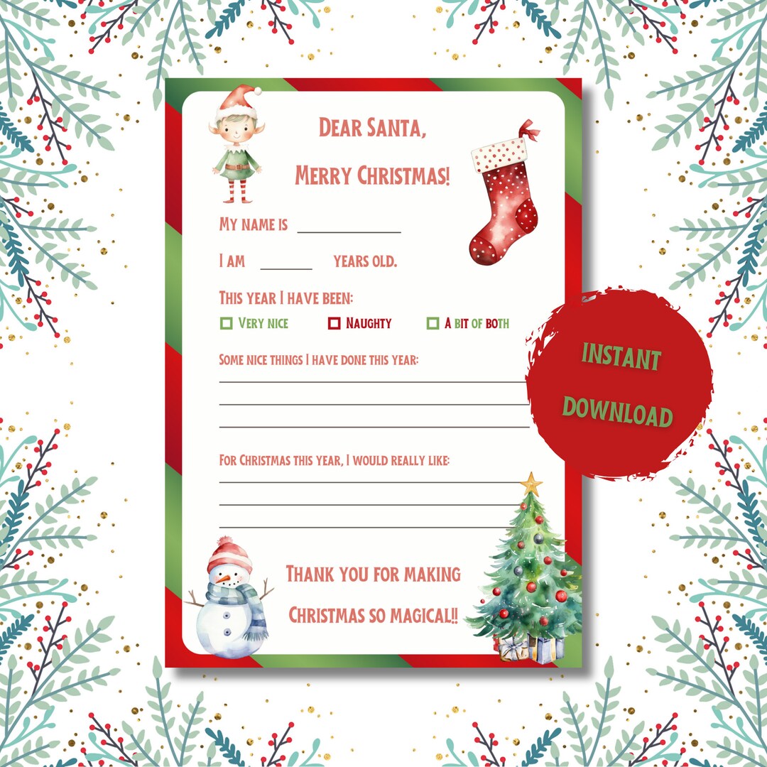 Christmas Letter Printable Santa Claus Wish List Christmas Etsy UK