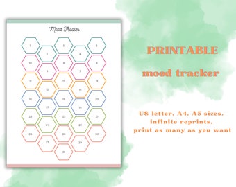 Mood Tracker, Printable Monthly Habit Tracker, Digital Download, A4 A5 US Letter PDF