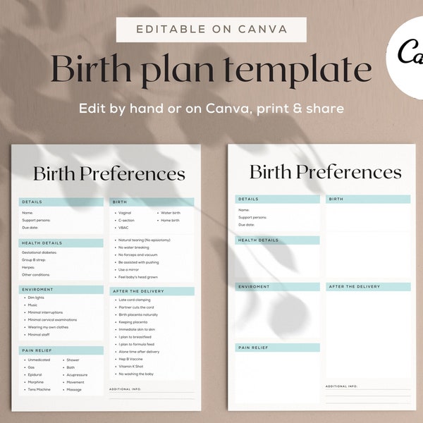 Birth Plan Template | Birth Preferences |  Editable Plan Template | Sample Birth Plan | Birth Plan Checklist