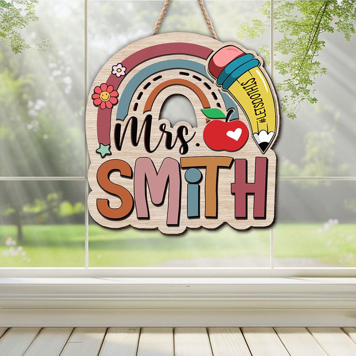 Personalized Teacher Door Hanger: Custom Wood Name Sign, Classroom ...