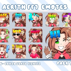Final Fantasy 7 Aerith Gainsborough Twitch Static Emotes Pack, Twitch Aerith Emotes Pack For Streamer, Youtuber,  Aerith Emoji Bundle Emotes