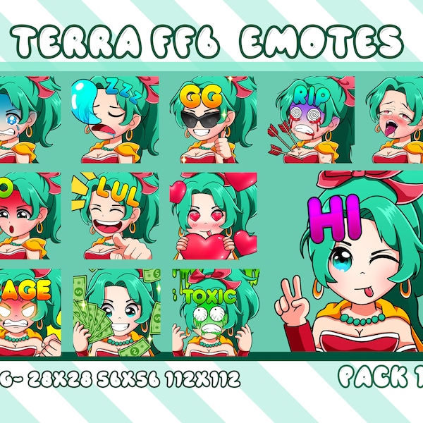 Final Fantasy 6 Terra Branford Twitch Static Emotes Pack, Twitch Terra Emotes Pack For Streamer, Youtuber, GG, RIP Terra Emoji Bundle Emotes