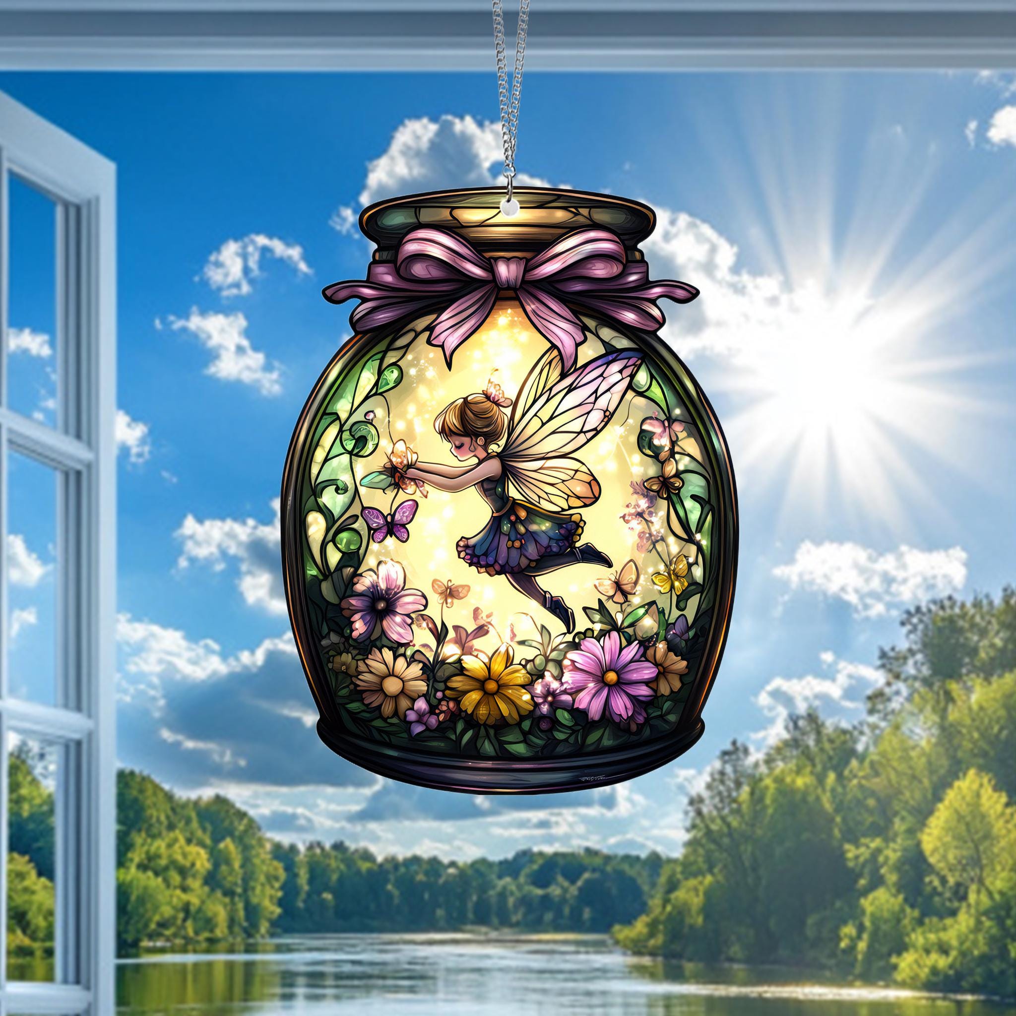 Fata Fiore In Acrilico Da Finestra – Decorazione Colorata Con Ventosa – Rifrange La Luce Come Vetro Colorato – 15x15 Cm, Regalo Originale