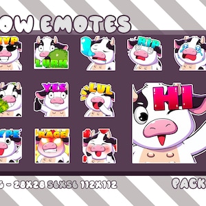 Cow Twitch Emotes, 12 Twitch Emotes For Streamer, Youtube Discord Emotes, Cow Emoji Bundle, Gamer Emotes