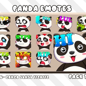 Paquete de 12 emoticones estáticos de Panda para Twitch, paquete de emoticones de Panda para Twitch para transmisores, YouTubers, Hola, Sueño, Lul Panda Pack Emoji Bundle, emoticones de jugador